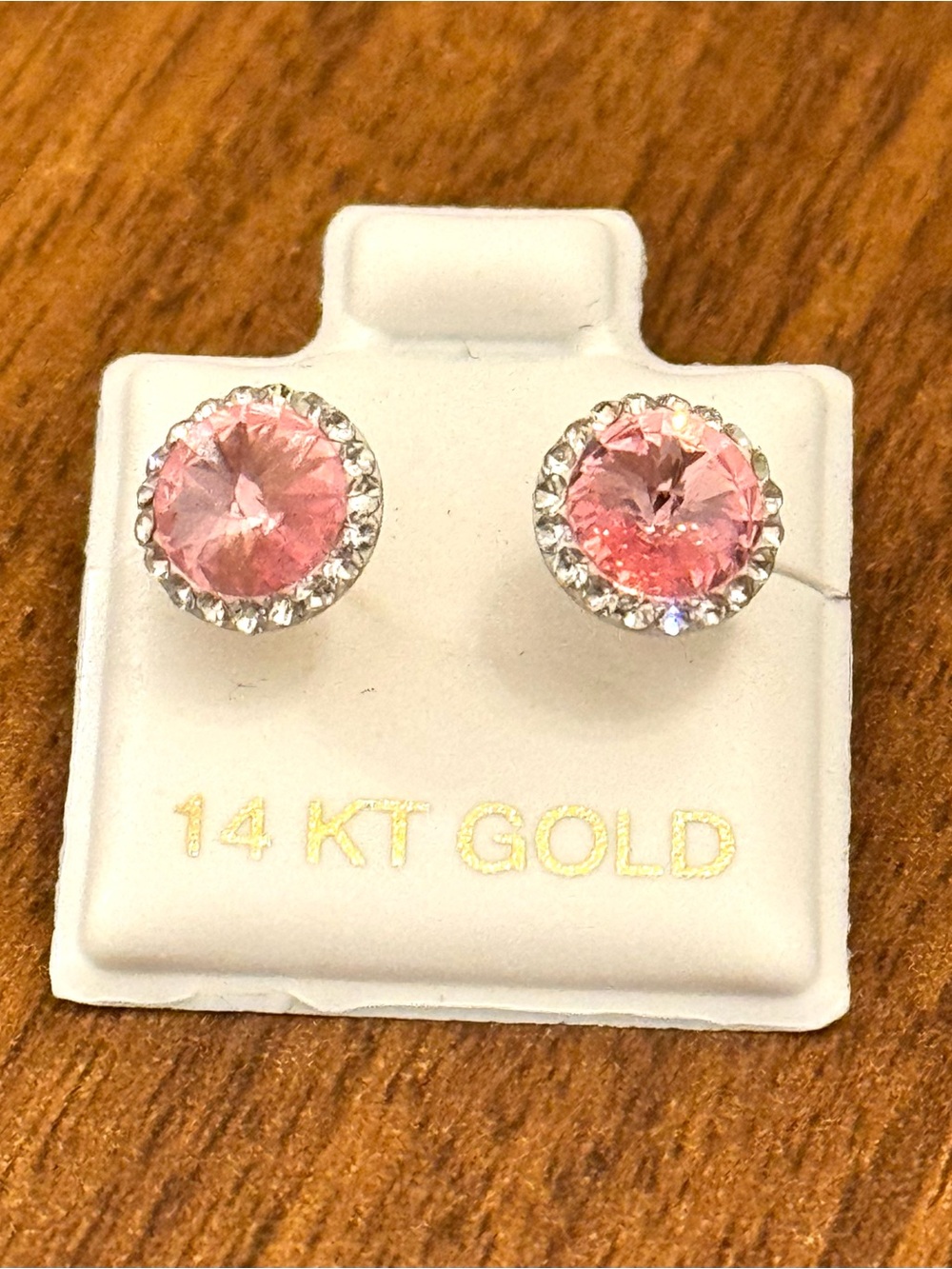 14 KARAT SOLID GOLD HALO PINK  7MM STUD EARRING .